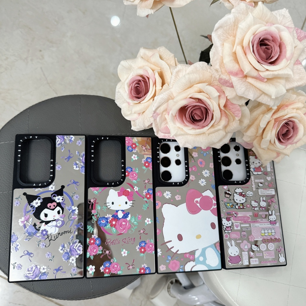 กระจก การ์ตูนน่ารัก Kuromi Magnetic เคส Samsung Galaxy S25 Ultra S25 Plus S25 S24 Ultra S24 Plus S24 S23 Ultra Case เคสโทรศัพท์ใหม่ ตัวอักษรภาษาอังกฤษด้านข้าง แผ่นหลังอะคริลิค ขอบซิลิโคนอ่อนขอบป้องกันการตก เคสมือถือซัมซุง