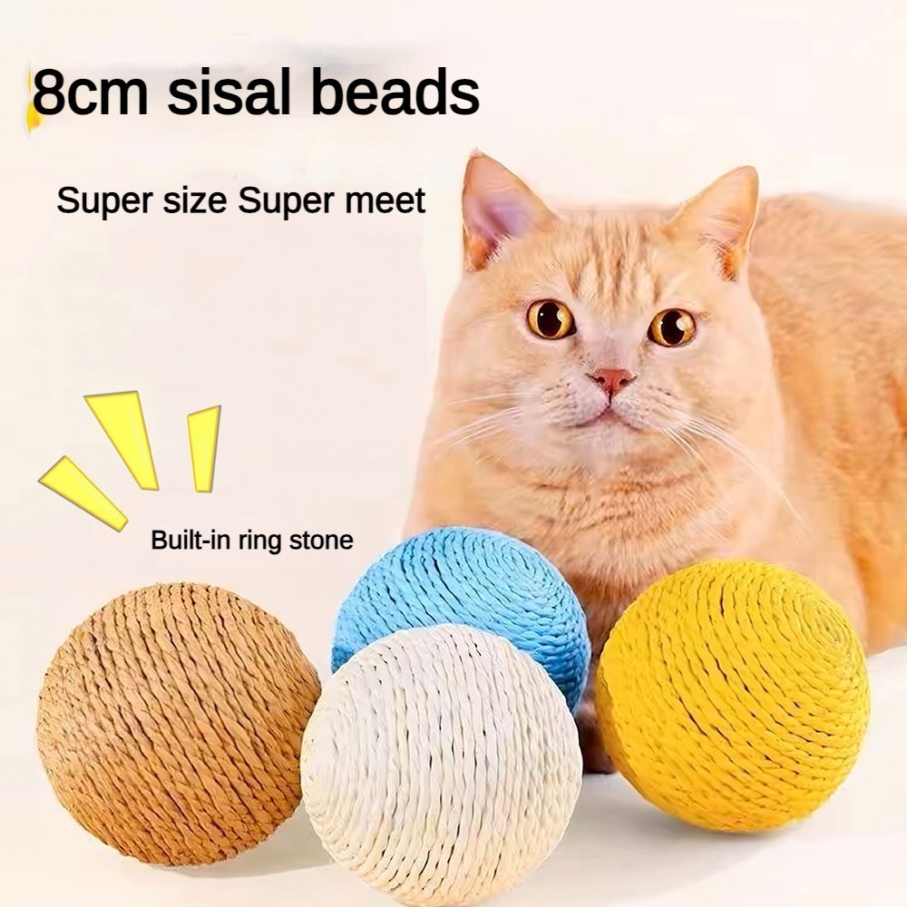 ของเล่นแมวลูกบอลป่านศรนารายณ์ขนาดใหญ่ Cat Molar Bite-Resistant Sound Ball Self-Happy ความเบื่อหน่ายบรรเทา Che