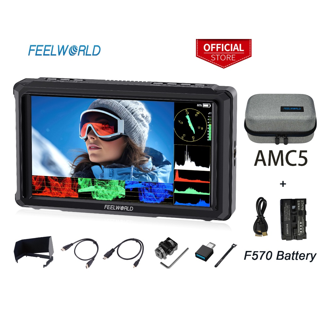 FEELWORLD FW568 PRO 6 นิ้ว 1200nit กล้องสว่างสูงกล้อง DSLR Field Monitor พร้อม F750 4400mAh แบตเตอรี