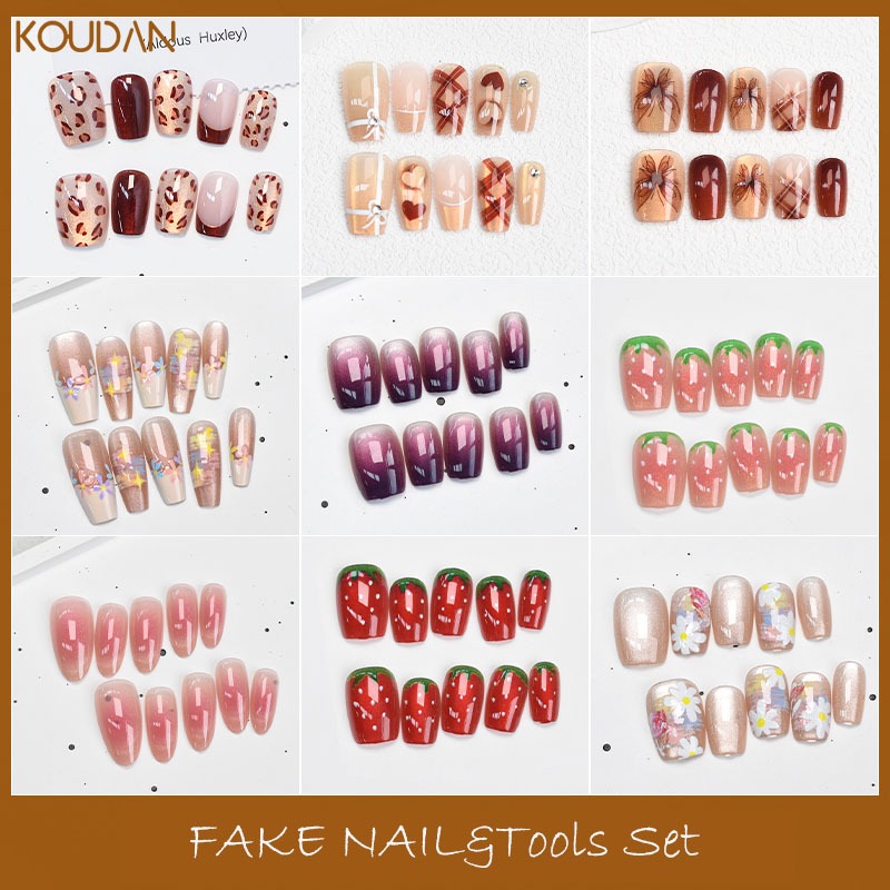 เล็บปลอมเล็บสติ๊กเกอร์แต่งเล็บต่อเล็บแมวตาเพชรปีใหม่ดอกไม้ไฟส่อเสียดโบว์30ชิ้น คูดัน