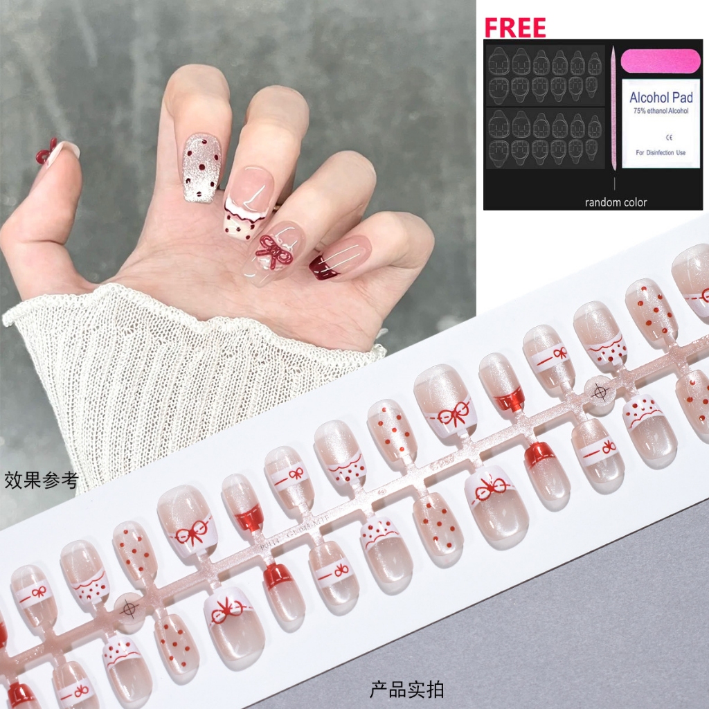 เล็บปลอมเล็บสติ๊กเกอร์แต่งเล็บต่อเล็บแมวตาเพชรปีใหม่ดอกไม้ไฟส่อเสียดโบว์30ชิ้น คูดัน - รูปที่ 7