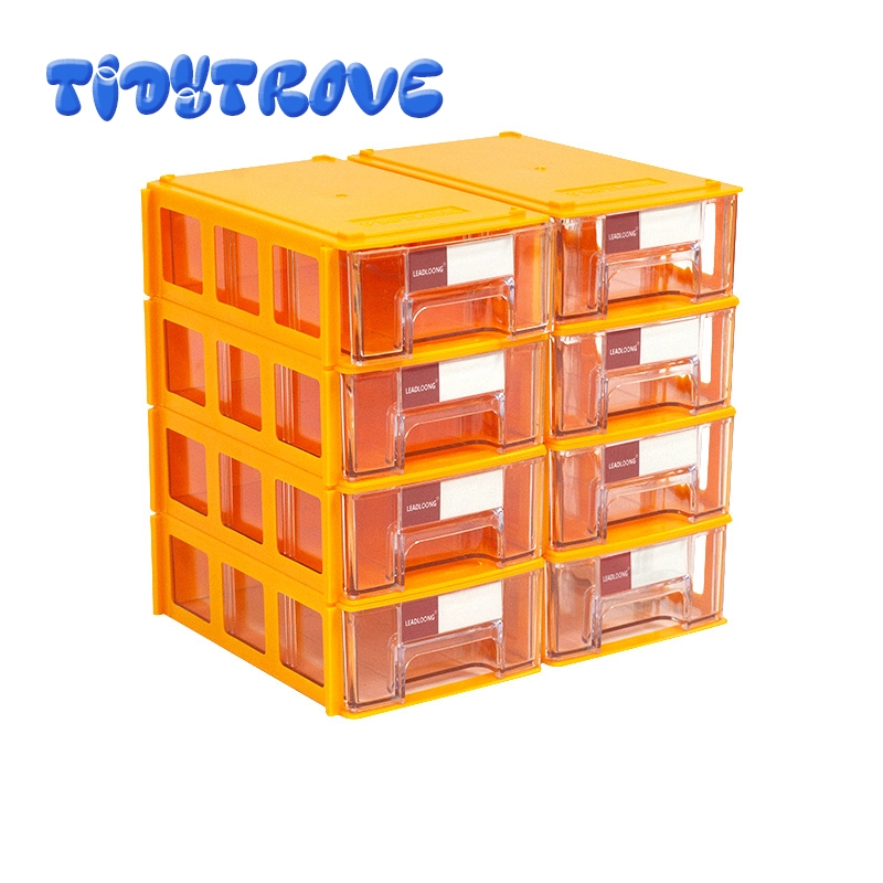 LEADLOONG F0 กล่องอะไหล่ลิ้นชัก 8/16pcs 14x9x4CM กล่องลิ้นชักเดสก์ท็อป วางซ้อนกันได้ สําหรับเก็บอะไหล่ สกรู เครื่องมือ
