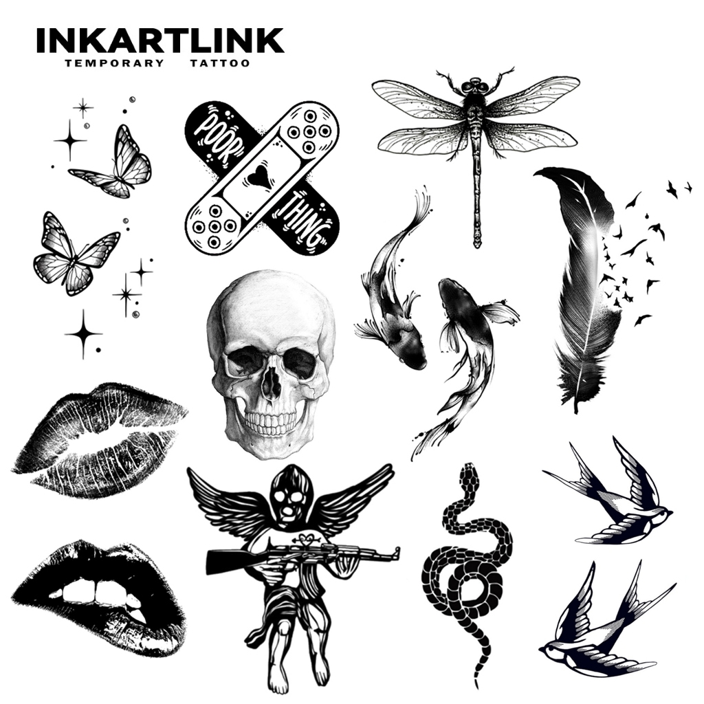 สติกเกอร์รอยสักชั่วคราวลายสุนัขจิ้งจอกสไตล์มินิมอล Inkartlink กันน้ำ รอยสักปลอมที่ติดทนนาน รอยสักกึ่งถาวร อยู่ได้นานถึง 15 วัน