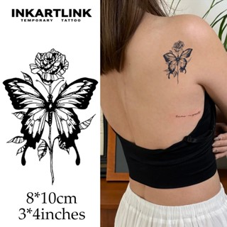 กุหลาบผีเสื้อ สติกเกอร์รอยสักชั่วคราว รอยสักมายากลกันน้ำติดท…