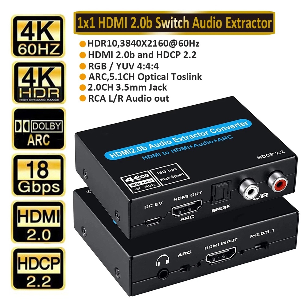 EARC/ARC Audio Extractor HDMI eARC ARC Audio to HDMI SPDIF Optical L/R 3.5 มม.สเตอริโอดิจิตอลเป็น Analog Aduio Converter