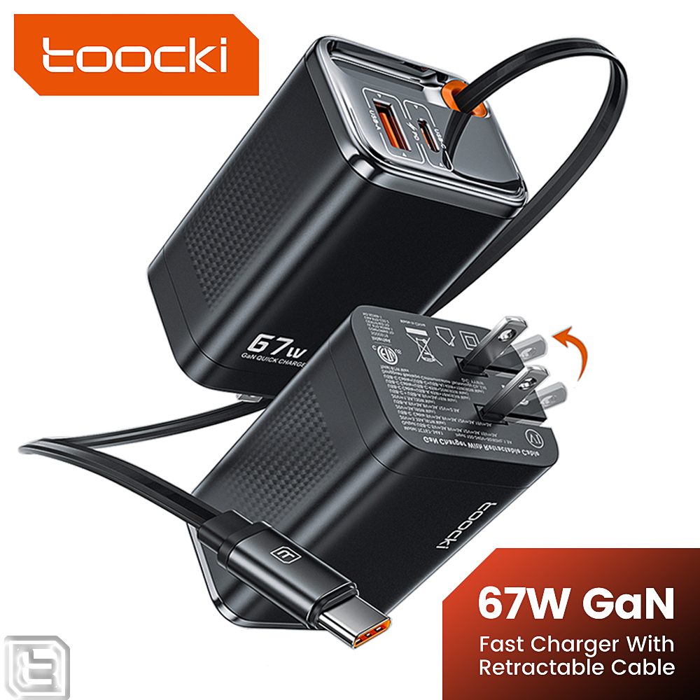 Toocki PD67W GAN Fast Charger USB Type C Fast Adapter พร้อมสาย PD60W แบบพับเก็บได้ QC4.0 PD3.0 AFC FCP PPS สําหรับโทรศัพท์มือถือแท็บเล็ตแล็ปท็อปปลั๊กพับได้