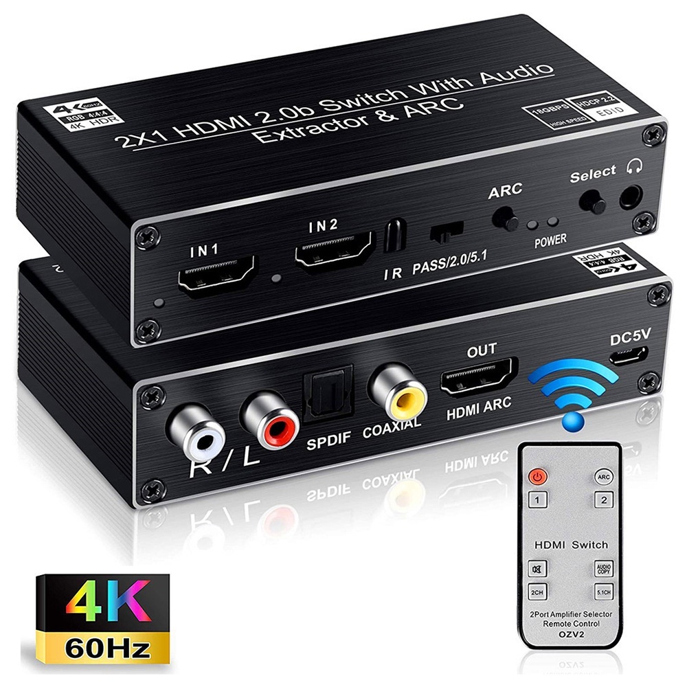 4K 60Hz HDMI 2.0 Audio Extractor Switch HDR พร้อม ARC Toslink HDCP 2.2 สําหรับ PS4 HDR Full HD Switc