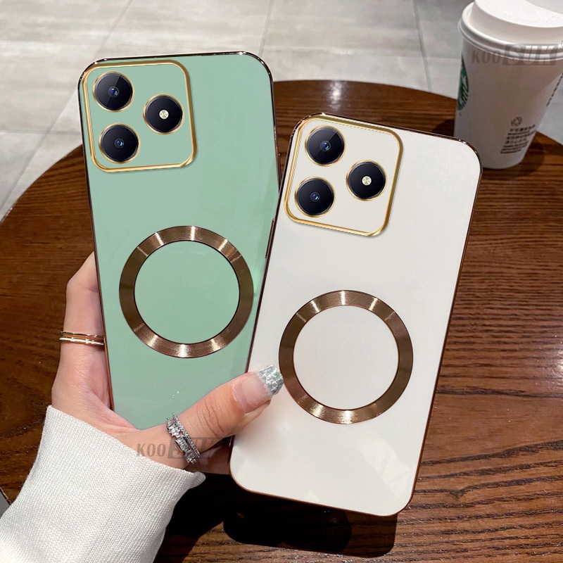 Slim สําหรับ Realme Note 60X 60 70 70 70T 50 C63 C61 C65S เคสโทรศัพท์สแควร์เรียบชุบซิลิโคนอ่อนนุ่มปกหลังด้วยแหวนแม่เหล็ก