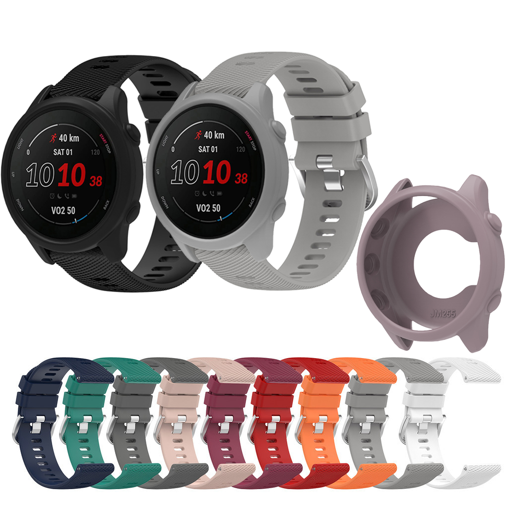 สายรัดซิลิโคน + กรณีป้องกันหน้าจอสำหรับ Garmin Forerunner 255/265 นุ่ม TPU ปกเพลงเปลี่ยนนาฬิกาสมาร์ทแฟชั่นสีแพทช์เวอร์คสายรัดข้อมือ