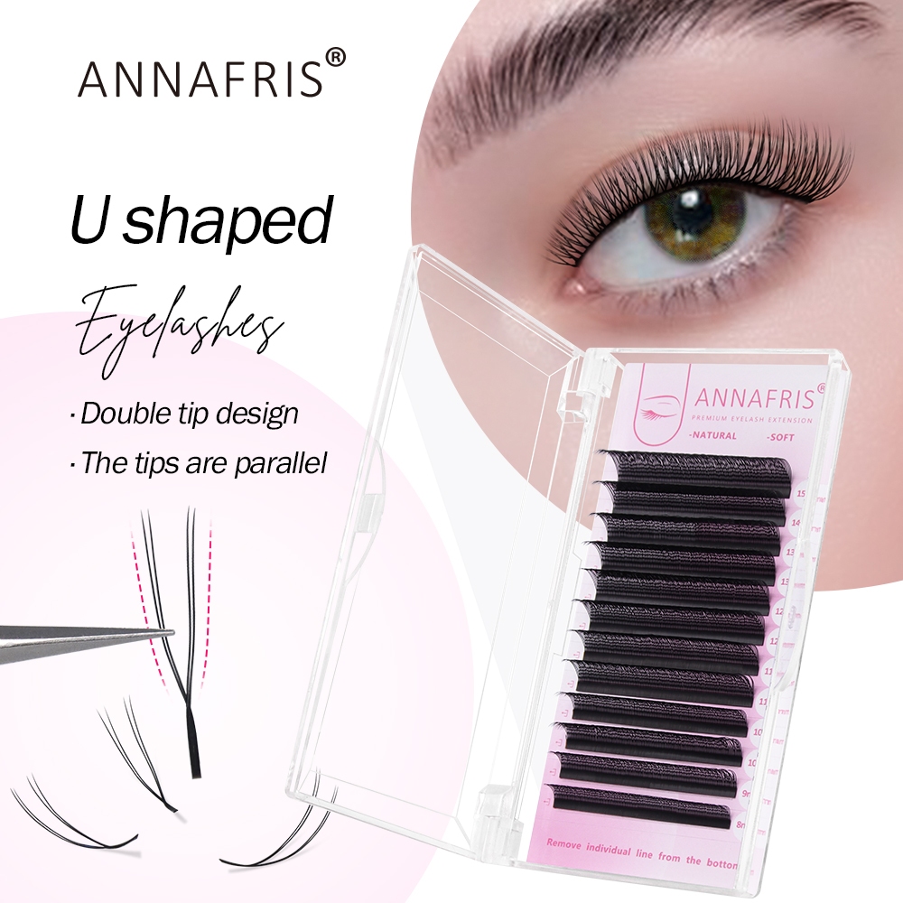 ANNAFRIS U รูปร่าง YY ขนตาปลอมเคล็ดลับคู่ 2D YY ขนตาธรรมชาตินุ่ม Hand-wowen Premade พัดลม Lashes