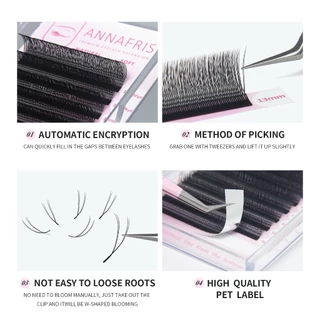 ANNAFRIS U รูปร่าง YY ขนตาปลอมเคล็ดลับคู่ 2D YY ขนตาธรรมชาตินุ่ม Hand-wowen Premade พัดลม Lashes