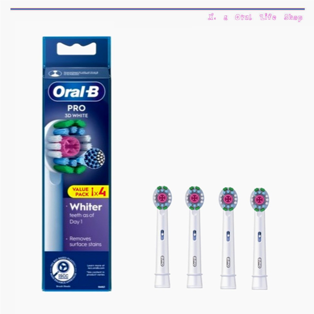 หัวแปรงสีฟันไฟฟ้าสีขาว Oral b Pro 3D ขนแปรงรูปตัว X และถ้วยขัดเฉพาะ 4 ชิ้น/กล่อง