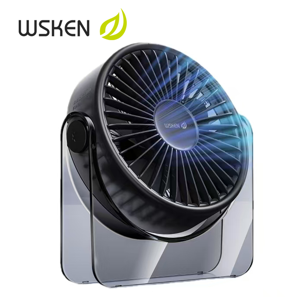 Wsken พัดลมตั้งโต๊ะขนาดเล็ก - มินิแต่ความเร็ว 3 ระดับที่เงียบสงบเป็นพิเศษแบบพกพาที่ทรงพลัง ​​ลม โต๊ะ พัดลมส่วนบุคคลสําหรับการเดินทางกลางแจ้ง ห้องนอน เดสก์ท็อปข้างเตียง สํานักงาน ฐานอะคริลิค สีดํา