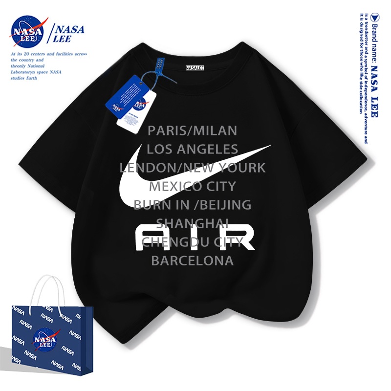 【ของพร้อมส่ง×จัดส่งภายใน 3 วัน】เสื้อยืดเด็ก NASA สีดำ ผ้าฝ้ายพรีเมียม แบรนด์เนมสไตล์อเมริกัน สำหรับเด็กชาย-เด็กหญิง ดีไซน์หลวมๆ