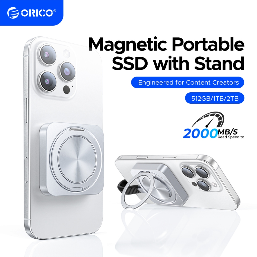 ORICO Portable SSD Magnetic External SSD w/ Phone Stand 2000MB/s 512GB 1TB for iPhone 17 (CZ20Plus)
