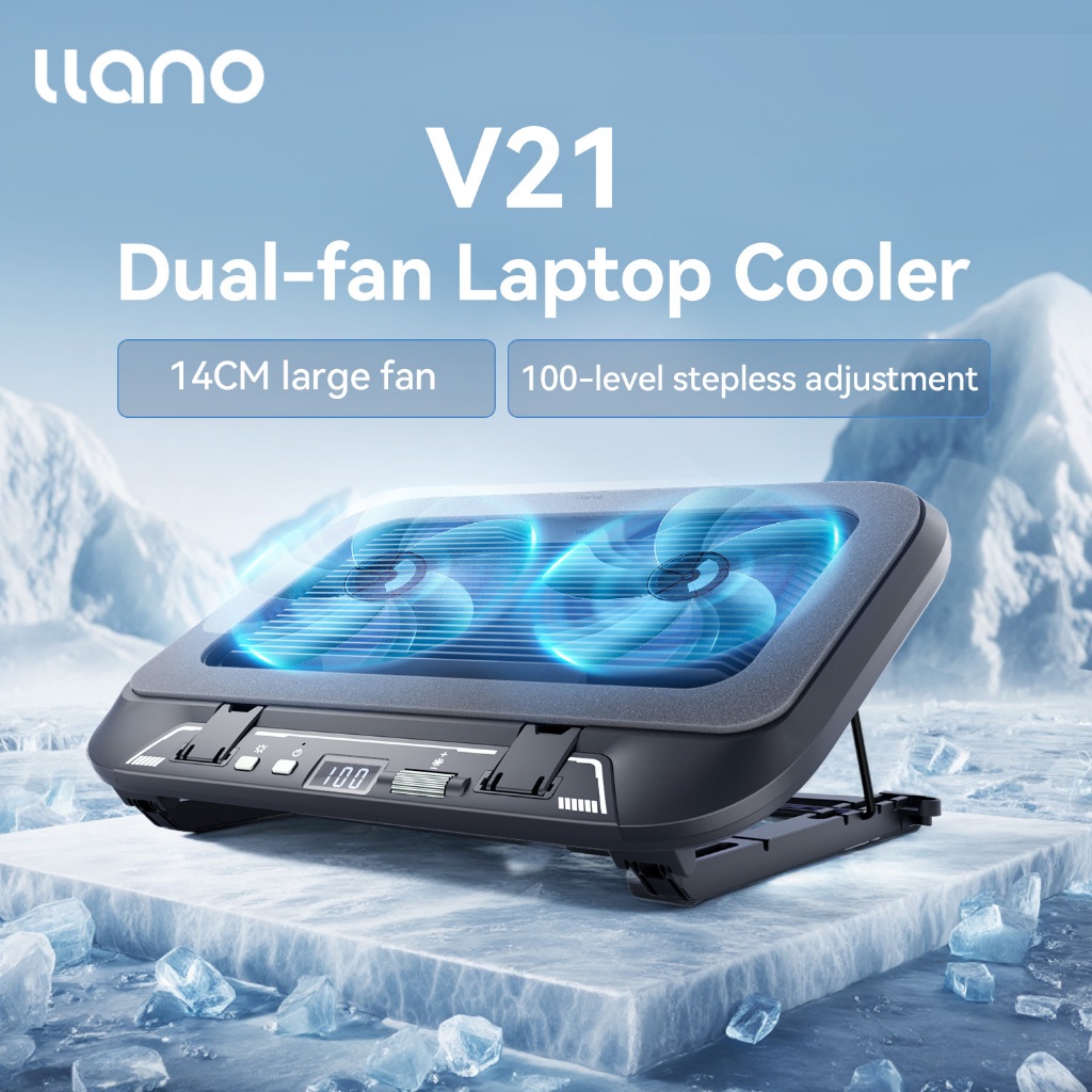 LLANO V21 Dual-Fan แล็ปท็อป Cooler 14 ซม.พัดลมขนาดใหญ่ Silent Operation USB ชาร์จแบบพกพาแล็ปท็อป Cooling Pad สําหรับ 14-17.3 นิ้ว RGB Light