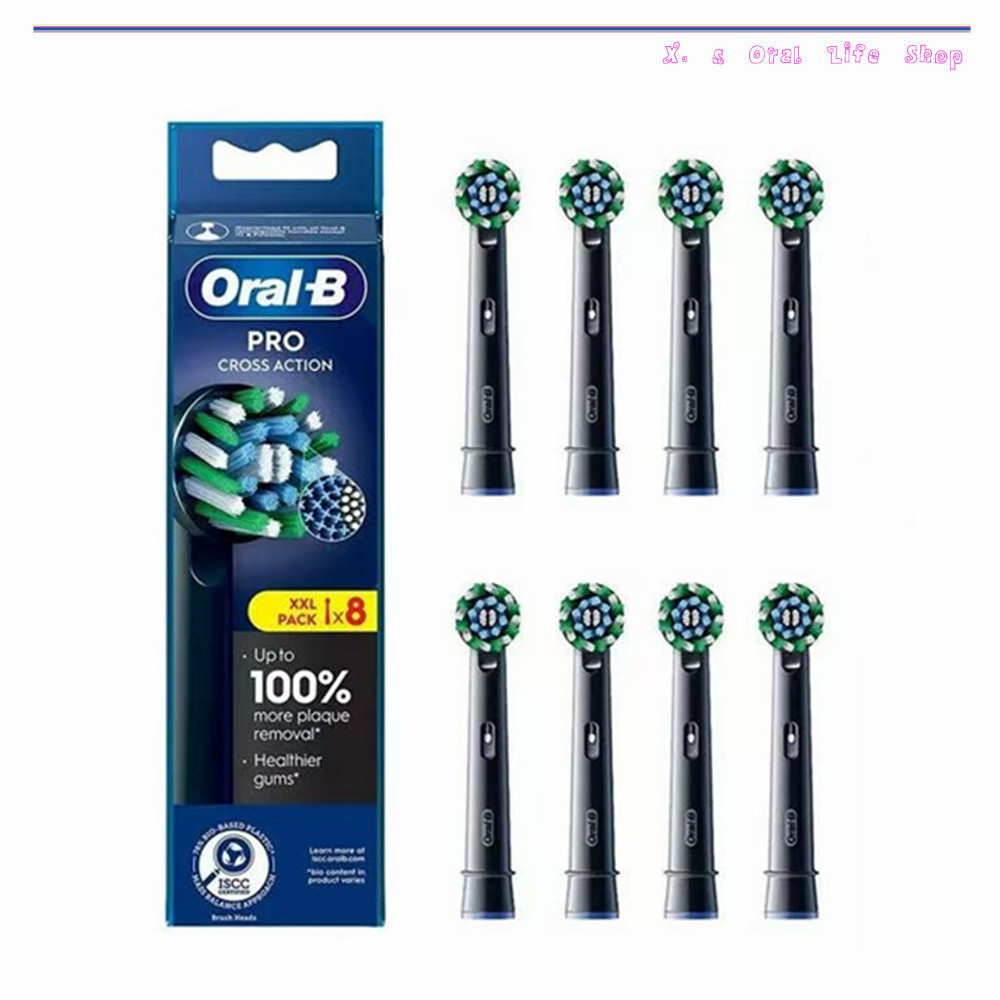 หัวแปรงสีฟันไฟฟ้า Oral b PRO Cross Action ขนแปรงรูปตัว X และมุมสีดํา 4&8 ชิ้น/กล่อง