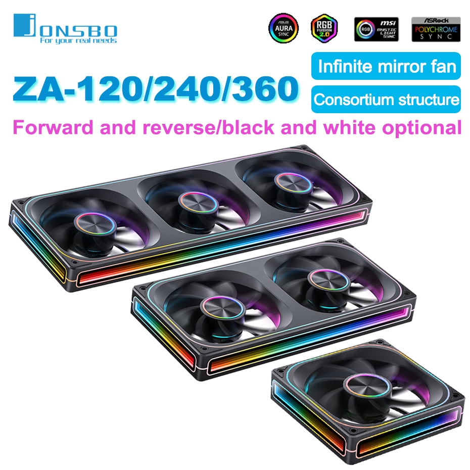 JONSBO ZA-120/240/360 พัดลมเคส ARGB รอบโครงสร้างกระจกพันชั้นพัดลมระบายความร้อนไอเสียเย็น