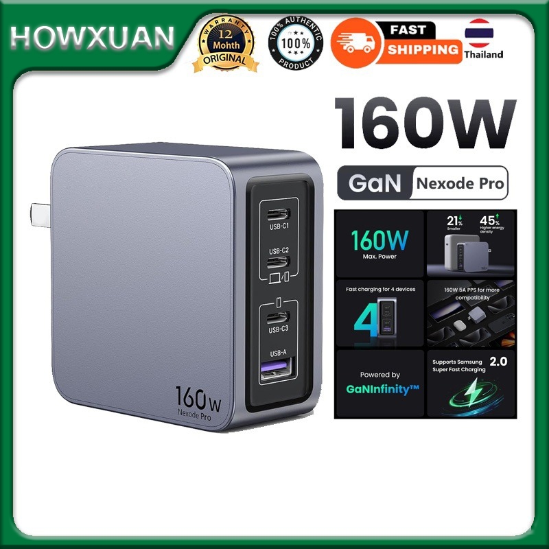 Howxuan By UGREEN  160W GaN Fast Charger 4-Port PD 3.1 Nexode Pro USB C Charger Fast PPS Power Adapt