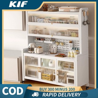 Rak Kabinet Dapur Kitchen Cabinet Rack Microwave Oven Cabinet Kitchen Storage Racks Shelf with Doors & Wheels 洞洞板带门置物架