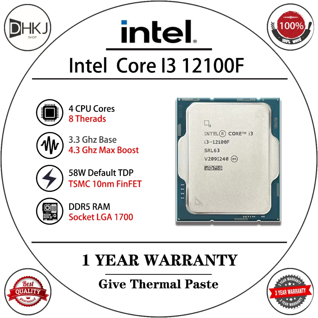 ใช้ Intel Core i3 12100F CPU i3-12100F 3.3 GHz 4-Core 8-Thread 65W LGA 1700