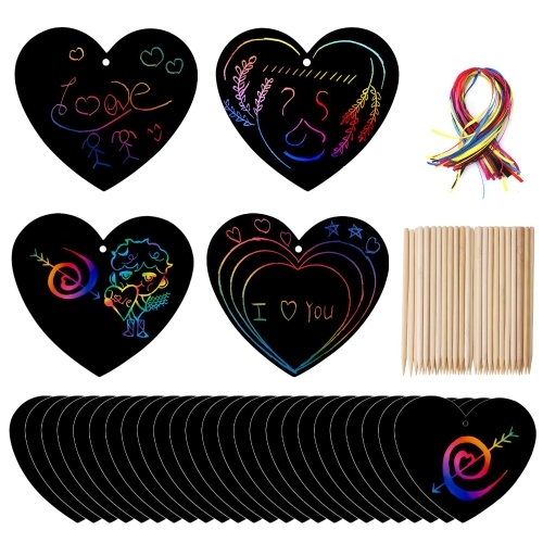 วันวาเลนไทน์ Love Scratch ภาพวาดทําด้วยมือ DIY กระดาษภาพวาดรอยขีดข่วนรูปทรงพิเศษสนุก Graffiti Scratch ภาพวาดของขวัญ