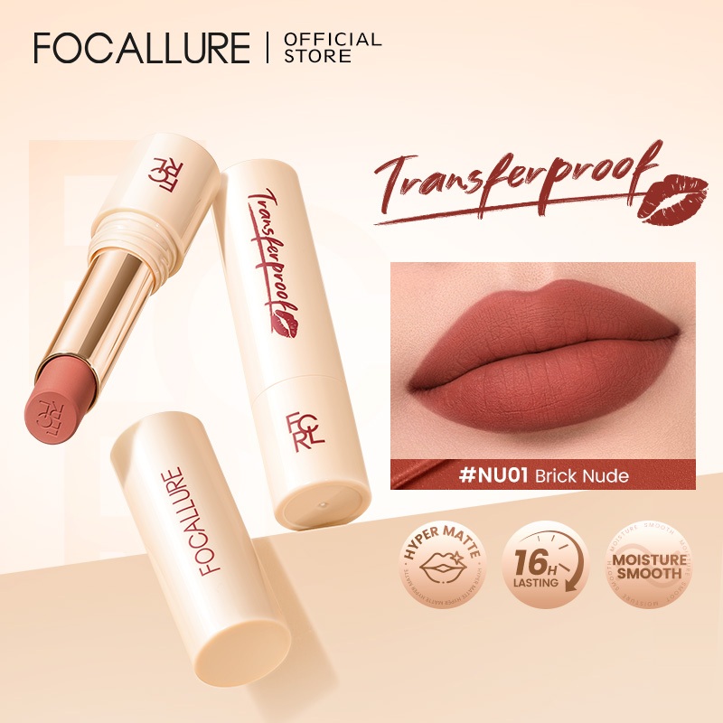 FOCALLURE Transfer proofHero Matte Lip Tint ลิปสติกกันน้ําติดทนนานเม็ดสีสูงครีม Smooth ลิปสติกน้ําหนักเบา FA-L46