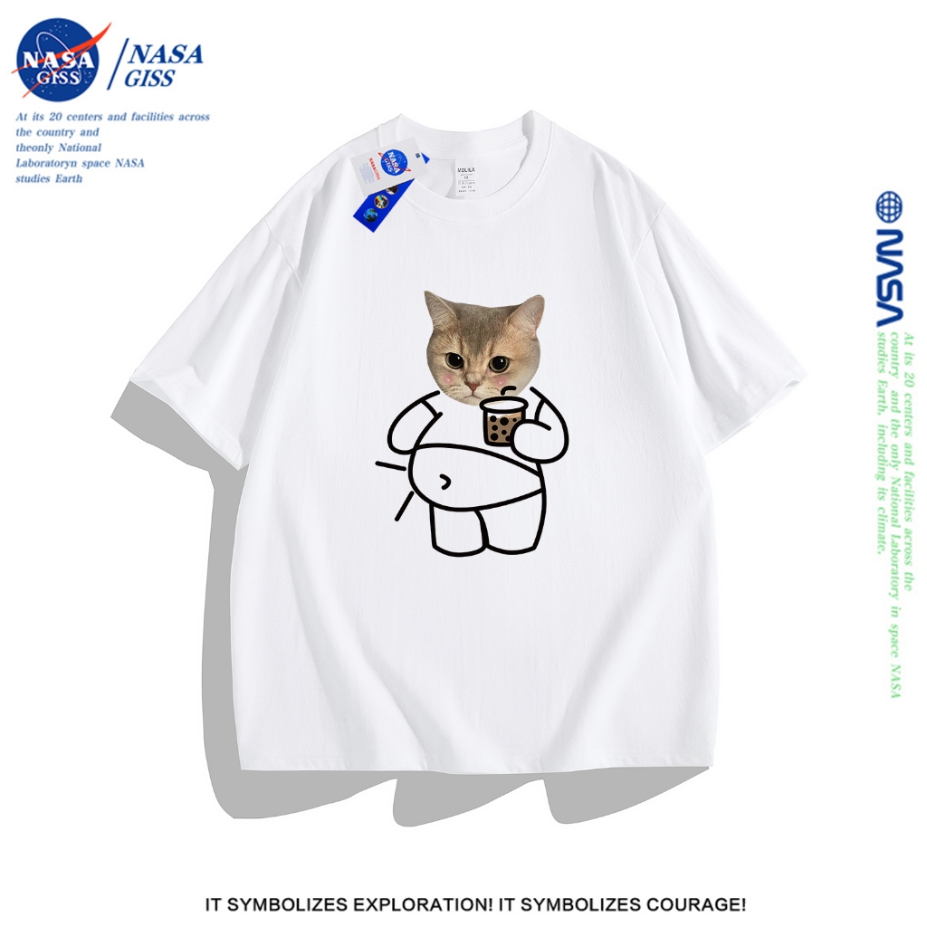 NASA เสื้อยืดแขนสั้น สไตล์ลำลอง เสื้อน่ารัก summer เสื้อยืดพิมพ์ลาย คอตตอน คอกลม หลวมและระบายอากาศ
