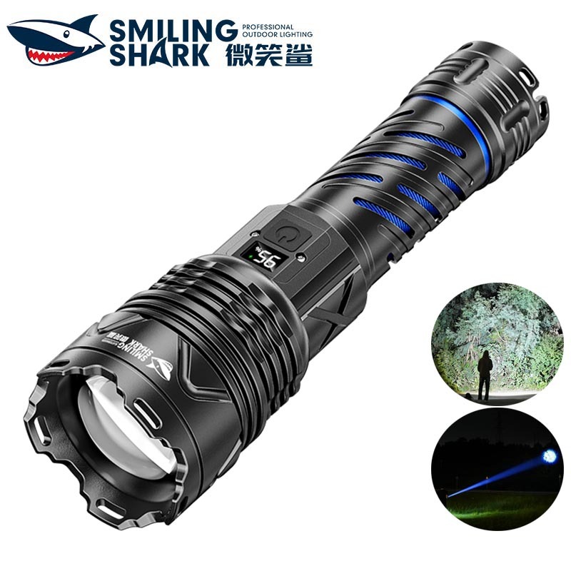 SmilingShark SD5366 ไฟฉาย led ทรงพลัง หนัก M80 10000lm ไฟคบเพลิง สว่างมาก ซูมได้ 5 รูปแบบ Type-C แบบชาร์จได้ จอแสดงผลพลังงานดิจิตอล กันน้ำสำหรับการเดินป่าแคมป์ปิ้ง