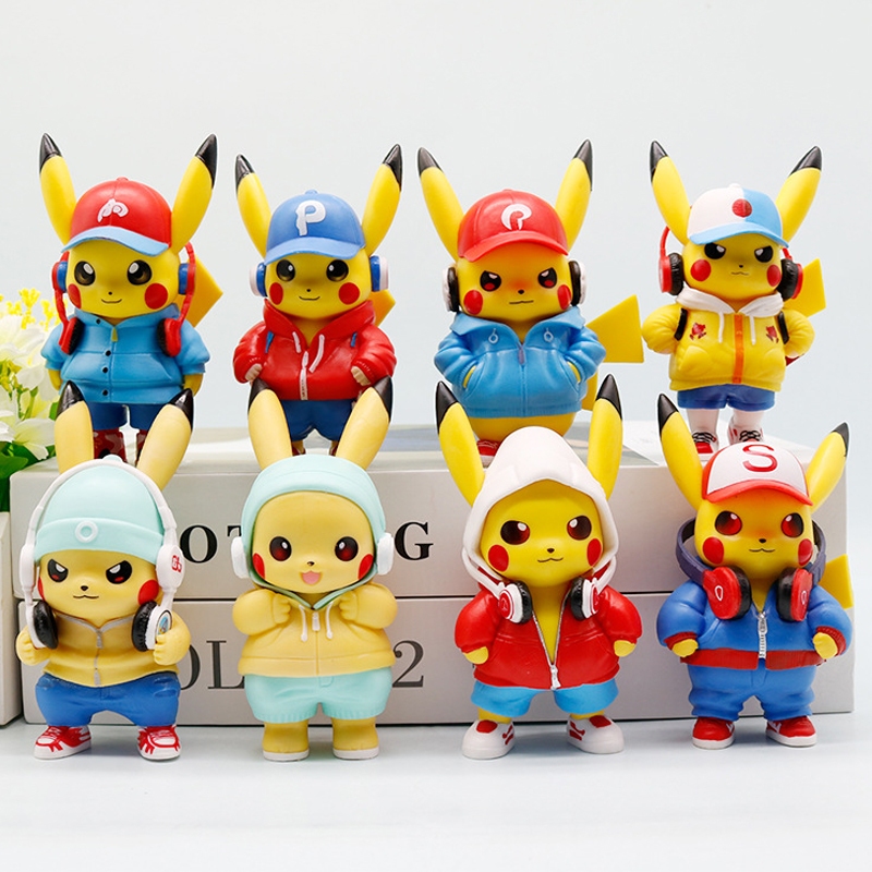 8 ชิ้น/เซ็ต 11 ซม.อะนิเมะรูปฟังเพลง Pikachu แฟชั่นสไตล์ Q รุ่น PVC Action Figures คอลเลกชันตุ๊กตาของเล่น