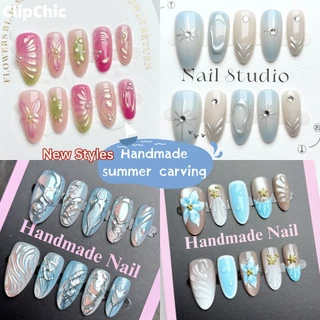 10 ชิ้นฤดูร้อนใหม่ Handmade 3D เล็บปลอม Ocean Shell สวมใส่เล็บ y2k Art เล็บ 4IN1 เครื่องมือ
