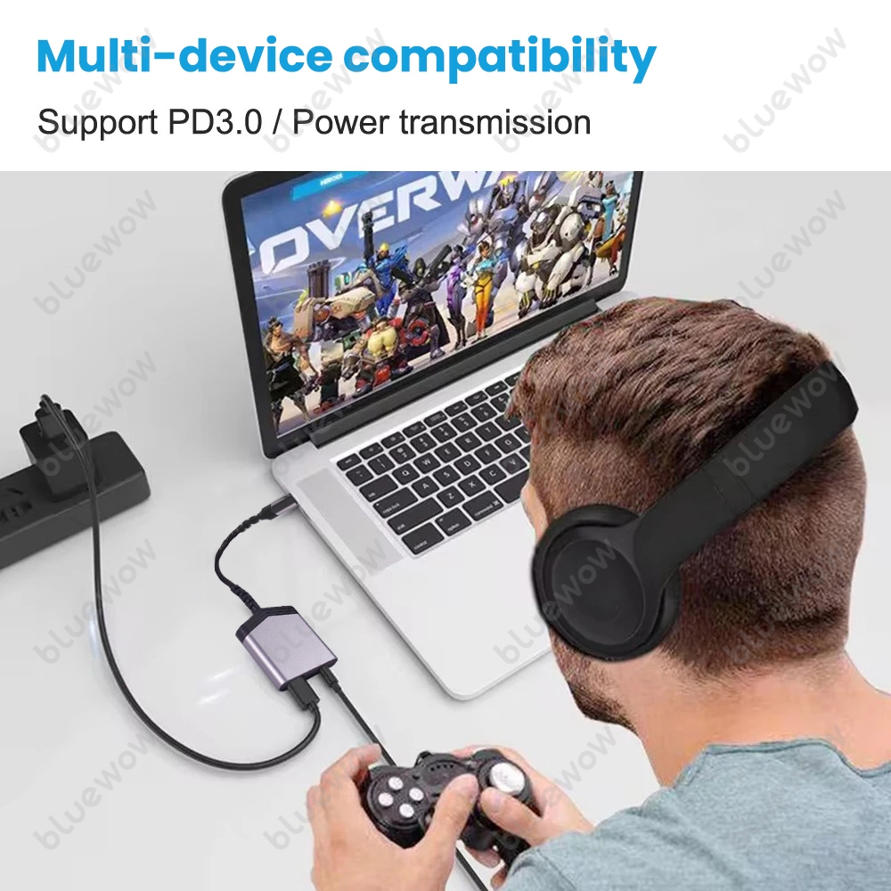 BlueWow 60W Fast Charging อะแดปเตอร์ USB-C ถึง 3.5 มม. – Type-C Audio & Charger Splitter สําหรับหูฟัง, Samsung, Pixel, OnePlus - รูปที่ 5