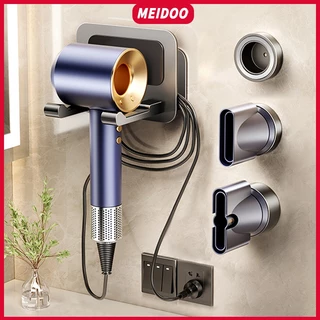 MEIDOO ห้องน้ำชั้นวางเครื่องเป่าผม, ที่ยึดเครื่องเป่าผมแบบไม่มีรูเจาะ, ชั้นเก็บของติดผนัง