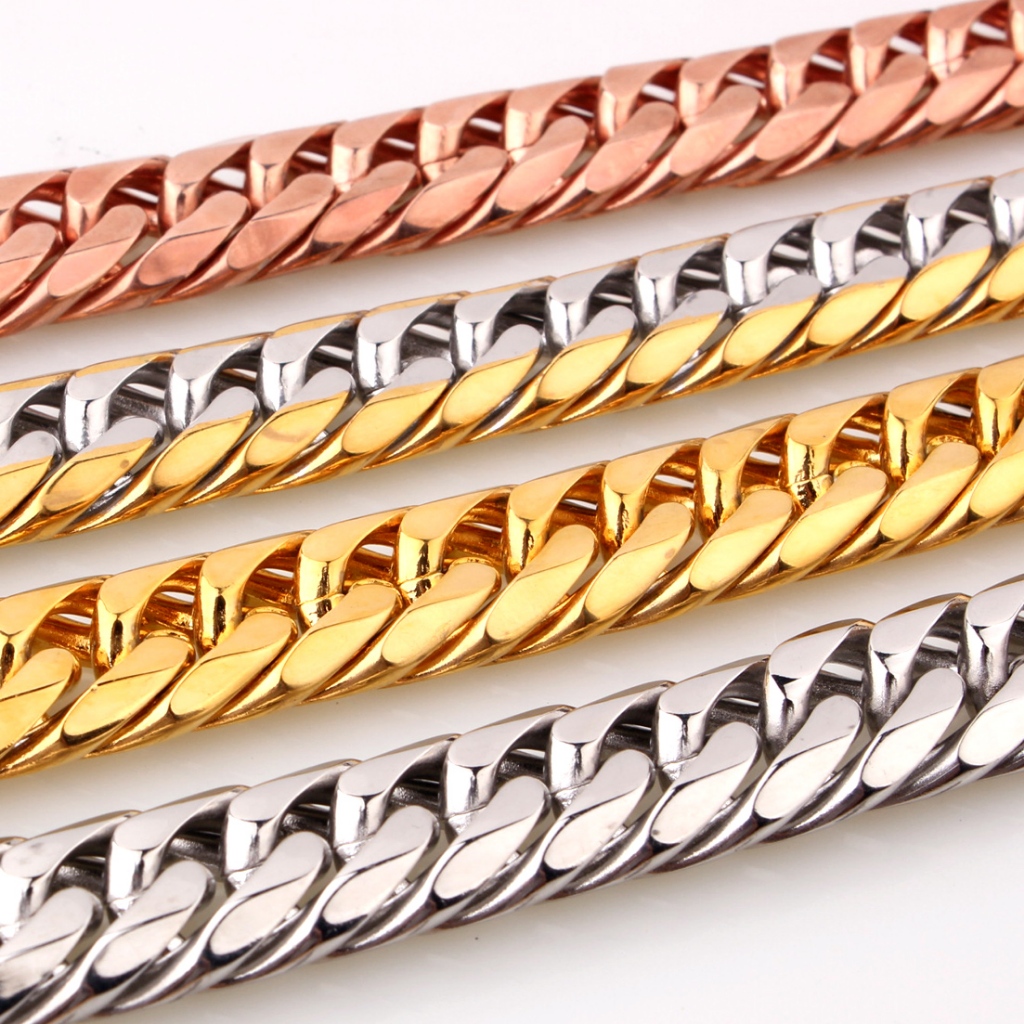 ขนาดใหญ่หนัก 316L สแตนเลสเงิน Rose Gold สี Cuban Chain Mens สร้อยคอ 16 มม. การออกแบบด้านบน