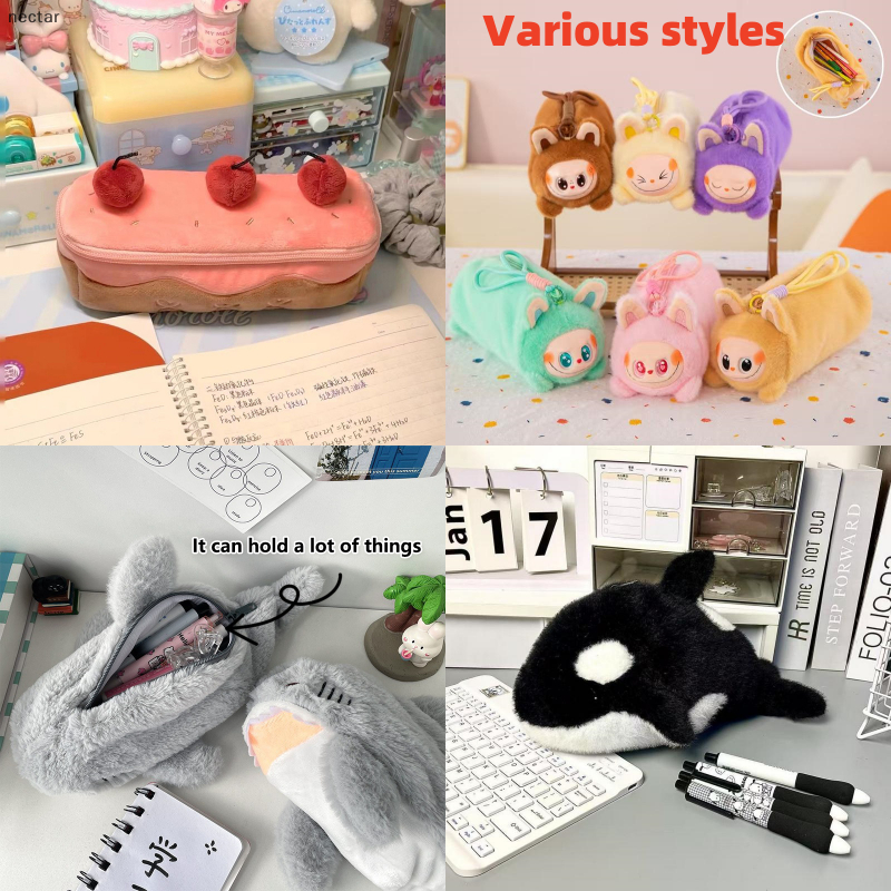 Tar ตุ๊กตาน่ารักเชอร์รี่เค้กปากกากระเป๋าประณีตขนาดใหญ่ความจุนักเรียนขั้นสูงเครื่องเขียนเกาหลีเครื่องเขียนกระเป๋าดินสอ N