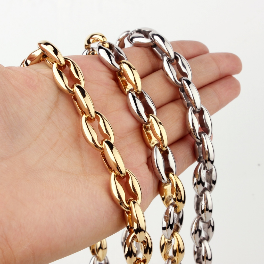 316L สแตนเลสเงินสีทอง 12 มม. Hollow Out ลูกปัดกาแฟ Bean Chain Necklace เครื่องประดับสำหรับผู้ชายและผู้หญิง