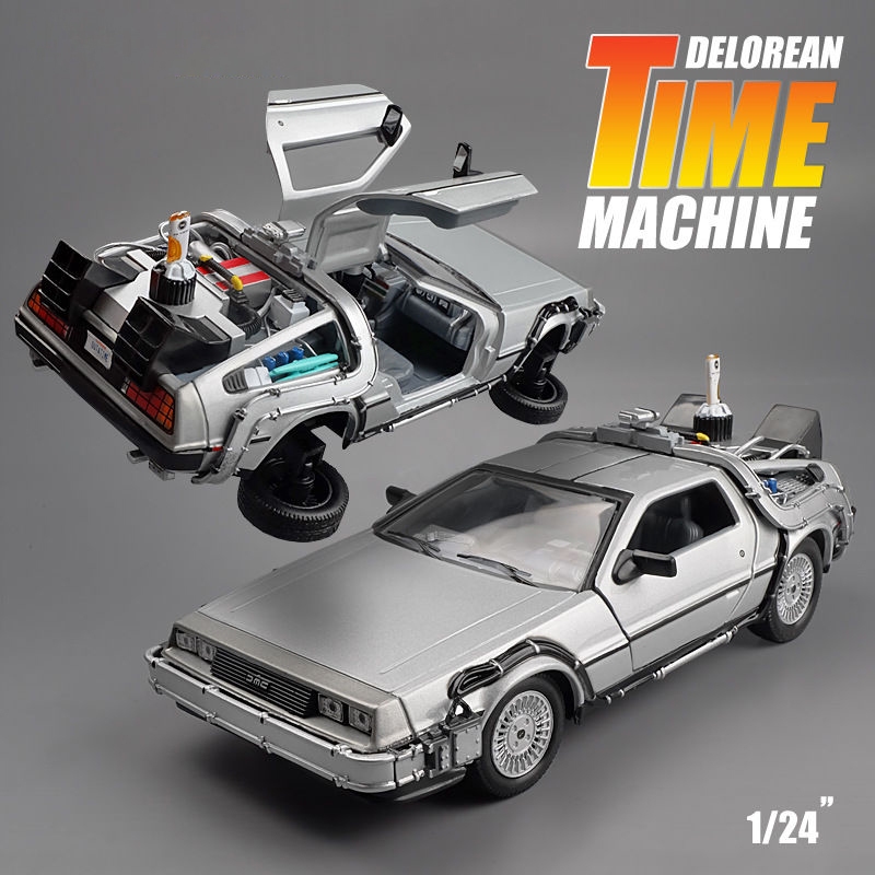 WELLY 1:24 Diecast โลหะผสมรุ่นรถ DMC-12 delorean กลับสู่อนาคตเวลาเครื่องโลหะของเล่นรถสําหรับของเล่นเด็กคอลเลกชัน