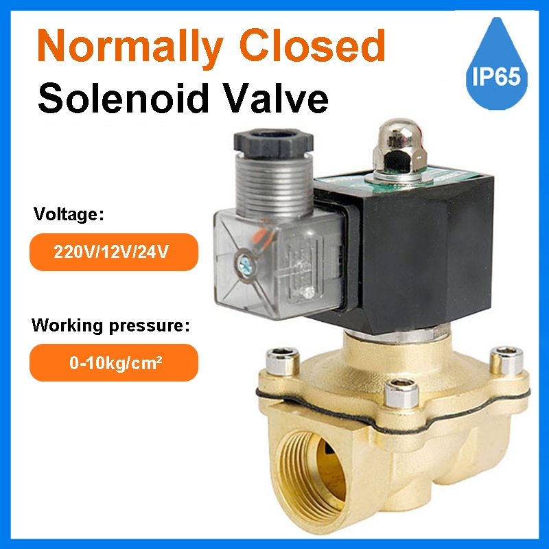 1/2 3/4 1 1-1/4 2 "ปกติปิดวาล์วทองเหลือง Solenoid IP65 กันน้ํา 110V 220V 12V 24V 2 สายวาล์วโซลินอยด์น้ํา