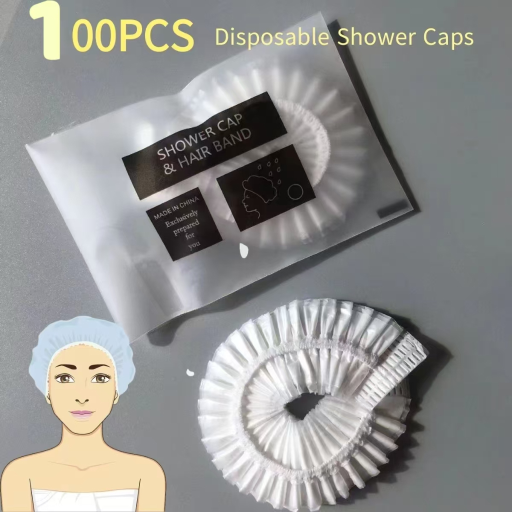100 ชิ้น หมวกอาบน้ำแบบใช้แล้วทิ้ง แบบหนา สีขาว ผ้าคลุมผมสปา หมวกโรงแรม ไม่รั่ว ยืดหยุ่น สำหรับบ้าน สปา โรงแรม เสริมสวย