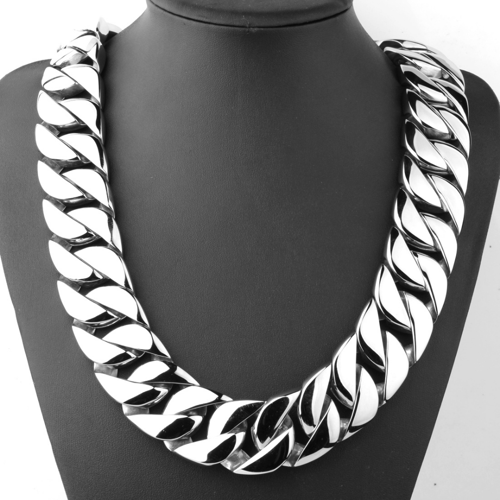 โรงงานขายส่ง Cuban Link Chain 31 มม. สร้อยข้อมือ สร้อยคอดляผู้หญิงและผู้ชร้ยเงินสีเครื่องประดับ