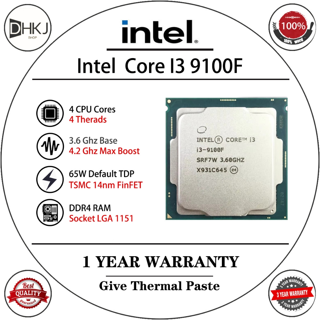 ใช้ Intel Core i3-9100F i3 9100F 3.6 GHz Quad-Core Quad-Thread CPU 65W 6M LGA 1151