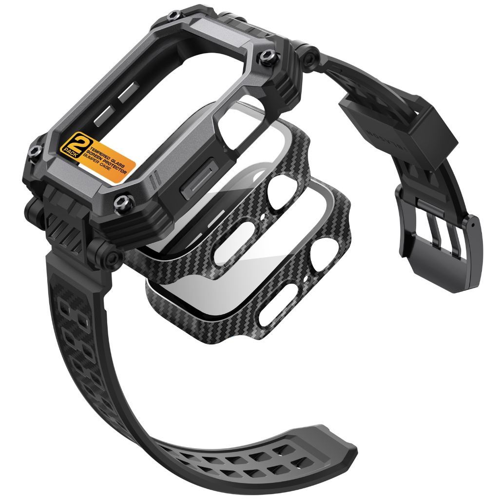 I-Blason Armorbox สําหรับ Apple Watch Series 9/8/7 45 มม.พร้อม Band 2X กันชนกรณีกระจกนิรภัยป้องกันหน