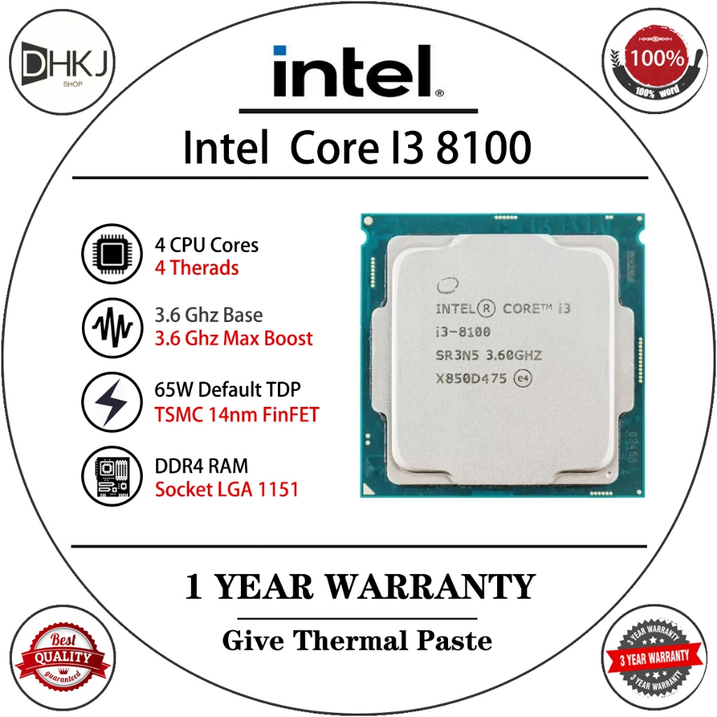 ใช้ Intel Core i3-8100 i3 8100 3.6GHz 4-Core 4 ด้าย CPU โปรเซสเซอร์ 85W LGA 1151