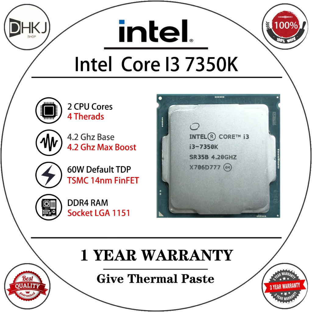 ใช้ Intel Core i3-7350K i3 7350K 4.2 GHz 4M 60W LGA 1151
