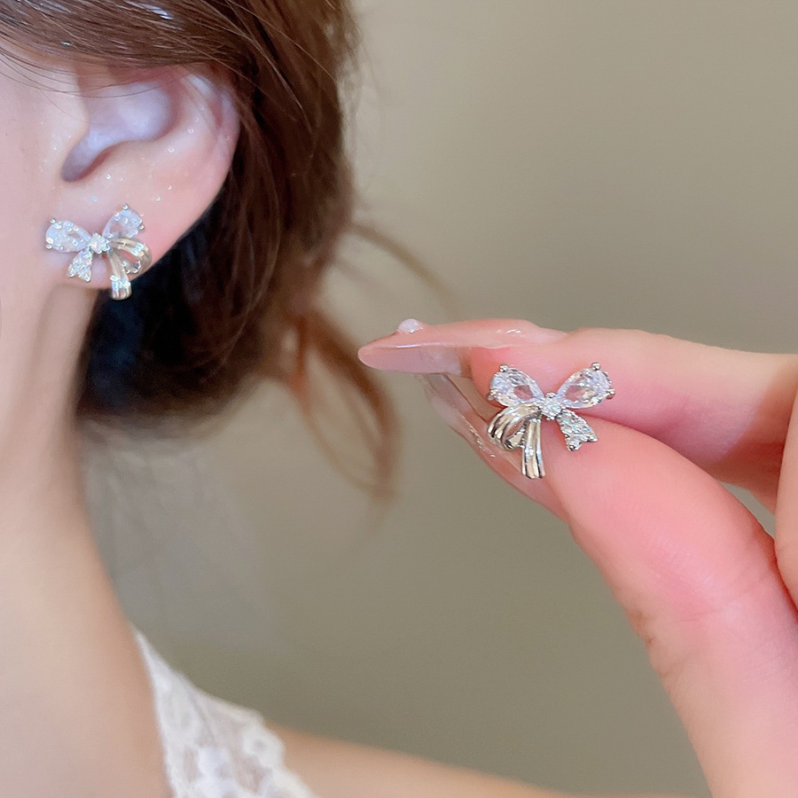 [JewBeauty] ต่างหูโบว์เพทายน้ำเงิน แฟชั่นสำหรับผู้หญิง