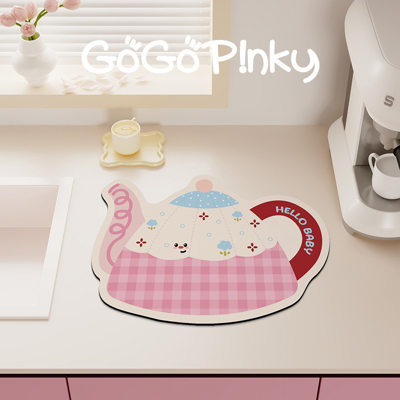 ❤Molly Preferred น่ารักการ์ตูนห้องครัว Hand-washing Mat Creative Kitchen เคาน์เตอร์ท่อระบายน้ําในครัวเรือน Water-Absorbing แผ่นแห้งความร้อน
