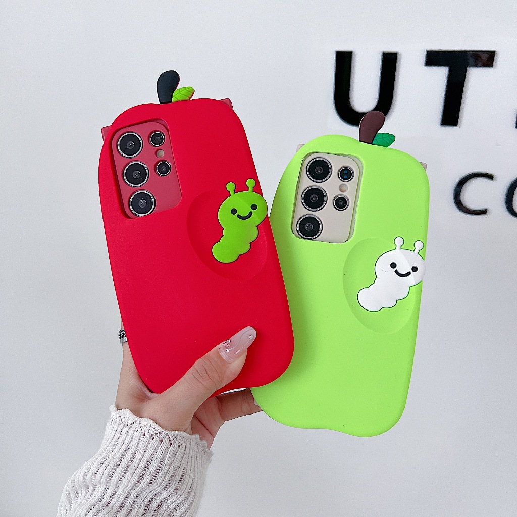 การ์ตูนน่ารัก 3D หนอนผลไม้ เคส Samsung Galaxy S25 Ultra S25 Plus S25 S24 FE S24 Ultra S24 Plus S24 S