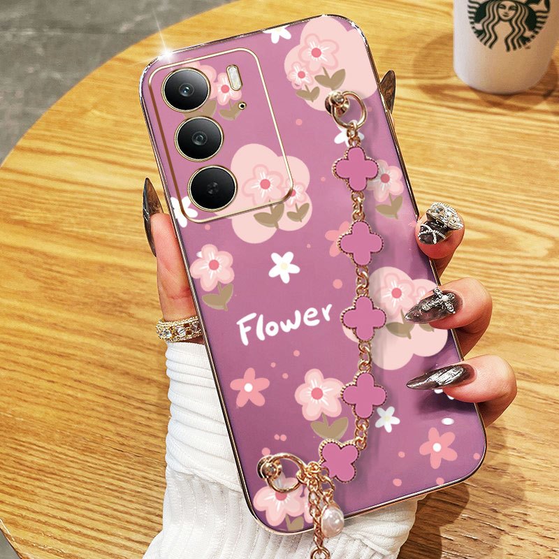 VRQR สําหรับ Oppo Realme C75X C75 C71 C67 4G Vintage สไตล์ดอกไม้ออกแบบ Four Clover สร้อยข้อมือ Anti 