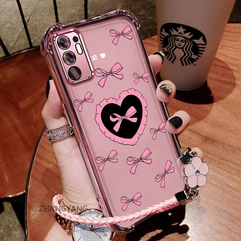 สําหรับ OPPO Reno 6 5G Electroplated ซิลิโคน TPU เคสโทรศัพท์ความงามกันกระแทก TPU นุ่มกรณีน่ารักการ์ตูนรักรูปแบบผีเสื้อฟรีเชือก