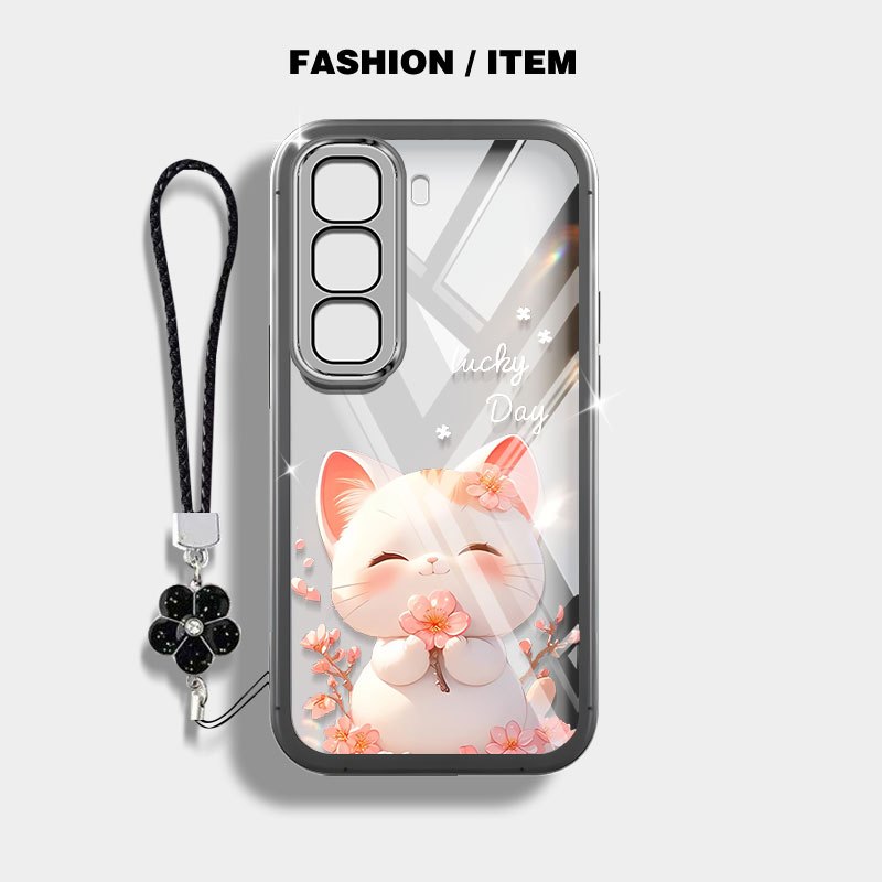 YBD สําหรับ infinix Hot 60i Hot 60 Pro+ Hot 50 Pro+ ITEL Power 70 X6726 X6728 X6728B X6885 X6886 สีฟ้าสีชมพูปักบอลแมวเคสโทรศัพท์